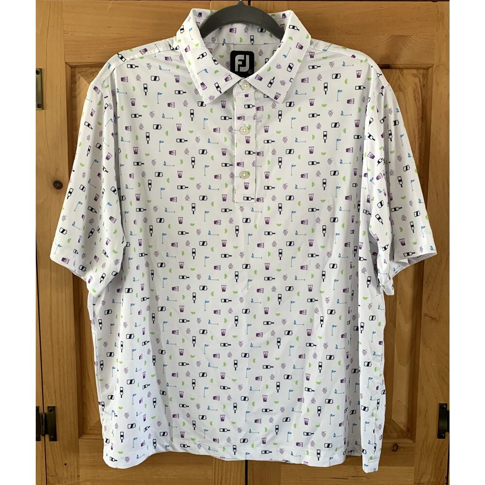 FootJoy Transfusion Print Polo Shirt Cocktails Drink Print Golf Performance SZ L